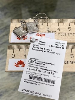 *Серьги Пусеты Белый Бр. арт. 02-2521/000Б-17-731 Вес 3,14 г - фото 279509