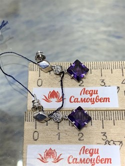 *Серьги Пусеты  Аметист иск арт. 02-2057/ЮСАМ-00-736 вес 4,24 г - фото 279604