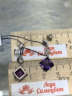 *Серьги Пусеты  Аметист иск арт. 02-2057/ЮСАМ-00-736 вес 4,24 г - фото 279605