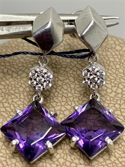 *Серьги Пусеты  Аметист иск арт. 02-2057/ЮСАМ-00-736 вес 4,24 г - фото 279607