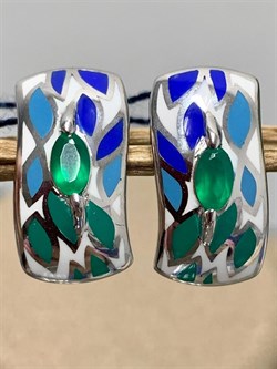 *Серьги Микс Эмаль Зеленый Агат арт. 02-0931/0М35-00-639 вес 4,77 г - фото 279732 *Серьги Микс Эмаль Зеленый Агат арт. 02-0931/0М35-00-639 вес 4,77 г - фото 279732