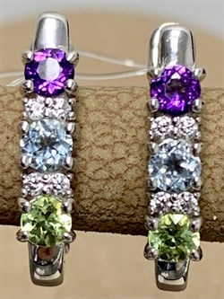 *Серьги Микс Аметист Хризолит Топаз арт. 02-2718/0М17-00-669 вес 2,98 г - фото 280309 *Серьги Микс Аметист Хризолит Топаз арт. 02-2718/0М17-00-669 вес 2,98 г - фото 280309