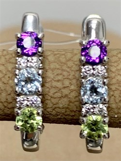 *Серьги Микс Аметист Хризолит Топаз арт. 02-2718/0М17-00-669 вес 2,98 г - фото 280310 *Серьги Микс Аметист Хризолит Топаз арт. 02-2718/0М17-00-669 вес 2,98 г - фото 280310