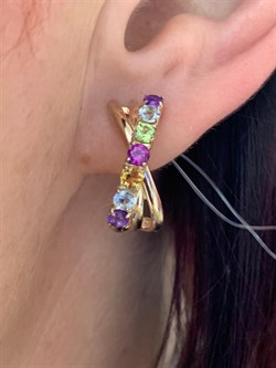*Серьги Микс Аметист Родолит Топаз Хризолит Цитрин арт. 02-2715/0М88-06-652 вес 5,55 г - фото 280313