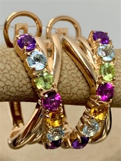 *Серьги Микс Аметист Родолит Топаз Хризолит Цитрин арт. 02-2715/0М88-06-652 вес 5,55 г - фото 280318