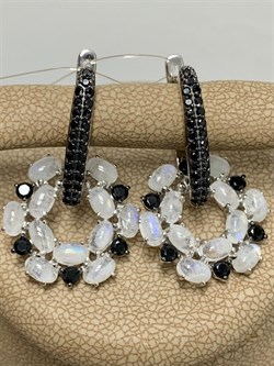 *Серьги Микс Адуляр Черная Шпинель арт. 02-2388/0ЛНК-00-496 вес 7,79 г - фото 280362