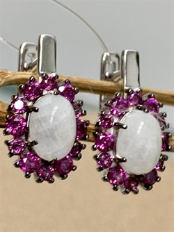 *Серьги Микс Адуляр Родолит арт. 02-2387/0ЛНК-00-586 вес 3,52 г - фото 280425