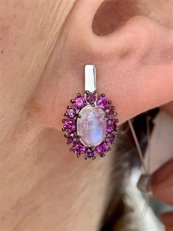 *Серьги Микс Адуляр Родолит арт. 02-2387/0ЛНК-00-593 вес 3,54 г - фото 280429