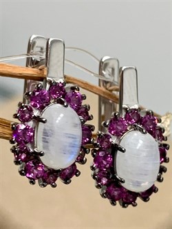 *Серьги Микс Адуляр Родолит арт. 02-2387/0ЛНК-00-593 вес 3,54 г - фото 280433