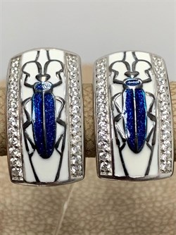 *Серьги Жук Скоробей Микс Белый Фианит Эмаль арт. 911021005-306-4,02 вес 4,02 г - фото 281074 *Серьги Жук Скоробей Микс Белый Фианит Эмаль арт. 911021005-306-4,02 вес 4,02 г - фото 281074