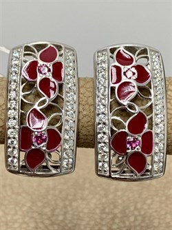 *Серьги  Микс Белый Фианит Эмаль арт. 911021001 вес 3,44 г - фото 281109 *Серьги  Микс Белый Фианит Эмаль арт. 911021001 вес 3,44 г - фото 281109