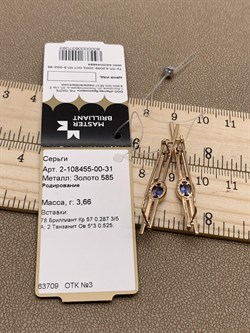 *Серьги Петли Танзанит цв Красное арт 2-108455-00-31-093 вес 3,66 г - фото 281405