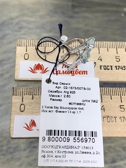 *Серьги Голубой Топаз арт. 02-1575/00ТБ-00-970 Вес 2,60 г - фото 282963