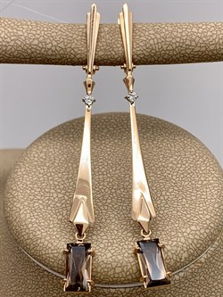 *Серьги Раухтопаз Дымчатый Кварц цв Красное арт. 02-2-665-2400-010-481 вес 4,35 г - фото 283511