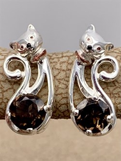 *Серьги Кошки Дымчатый Кварц арт. 02-4643-00-202-0200-68-919 вес 1,76 г - фото 284228