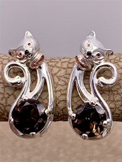 *Серьги Кошки Дымчатый Кварц арт. 02-4643-00-202-0200-68-919 вес 1,76 г - фото 284229