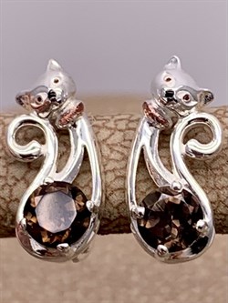 *Серьги Кошки Дымчатый Кварц арт. 02-4643-00-202-0200-68-919 вес 1,76 г - фото 284230