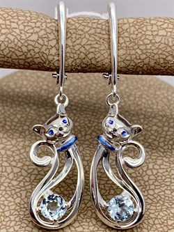 *Серьги Кошки Голубой Топаз арт. 02-4644-00-201-0200-68-618 вес 4,30 г - фото 284789 *Серьги Кошки Голубой Топаз арт. 02-4644-00-201-0200-68-618 вес 4,30 г - фото 284789