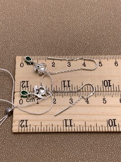 *Серьги Продевки Совы Зеленый Агат Халцедон арт. 02-4645-00-274-0200-68-627 вес 2,48 г - фото 284842