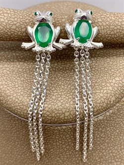 *Серьги Лягушки Зеленый Агат Халцедон арт 02-4641-00-274-0200-68-633 вес 4,89 г - фото 284852 *Серьги Лягушки Зеленый Агат Халцедон арт 02-4641-00-274-0200-68-633 вес 4,89 г - фото 284852