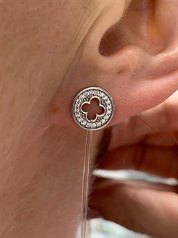 *Пусеты Клевер Белый Фианит арт. 02-2670/00КЦ-00-102 вес 2,32 г - фото 285311