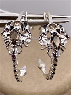 *Серьги Пусеты Скорпионы Дымчатый Кварц арт. 02-4636-00-202-0200-68-414 вес 4,75 г - фото 285407