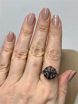 *Кольцо р.19,5 иск Черная Шпинель арт. 01-2243/00ЧШ-00-669 вес 2,59 г - фото 286483