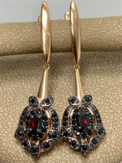 *Серьги Черная ШпинельГранат Пироп арт. 02-2923/00ГР-67-155 вес 4,97 г - фото 290481