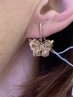 *Серьги Бабочки цв Красное арт. 02-3742-00-000-1110-48-977 вес 2,84 г - фото 290554