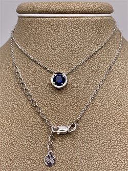 *Колье р.38-43 Синий Корунд Сапфир иск цв Белое арт. 06-1-058-15-675 вес 2,55 г - фото 290789