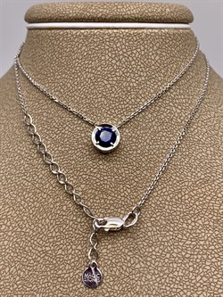 *Колье р.38-43 Синий Корунд Сапфир иск цв Белое арт. 06-1-058-15-675 вес 2,55 г - фото 290790