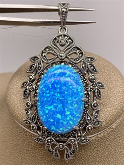 *Подвеска Марказит Голубой Опал синт арт HP1195-873 вес 11,83 г - фото 291400