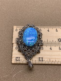 *Подвеска Марказит Голубой Опал синт арт HP1195-873 вес 11,83 г - фото 291403