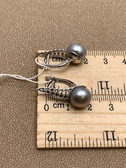 *Серьги Серебристый Жемчуг д.9,5*10мм арт. 21600480.0.b-748 Вес 5,19 г - фото 292002 *Серьги Серебристый Жемчуг д.9,5*10мм арт. 21600480.0.b-748 Вес 5,19 г - фото 292002