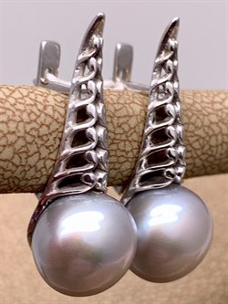 *Серьги Серебристый Жемчуг д.9,5*10мм арт. 21600480.0.b-748 Вес 5,19 г - фото 292006 *Серьги Серебристый Жемчуг д.9,5*10мм арт. 21600480.0.b-748 Вес 5,19 г - фото 292006