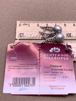 *Серьги Серебристый Жемчуг д.9,5*10мм арт. 21600480.0.b-731 Вес 4,97 г - фото 292013 *Серьги Серебристый Жемчуг д.9,5*10мм арт. 21600480.0.b-731 Вес 4,97 г - фото 292013
