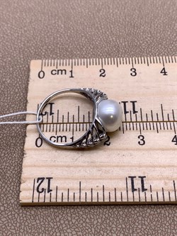 *Кольцо р.17,5 Белый Жемчуг д.9,5*10мм арт. 1.0480.0.b-458  Вес 2,87 г - фото 292033