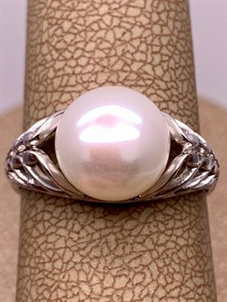 *Кольцо р.17,5 Белый Жемчуг д.9,5*10мм арт. 1.0480.0.b-458  Вес 2,87 г - фото 292037