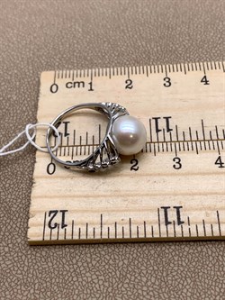 *Кольцо р.16 Белый Жемчуг д.9,5*10мм арт. 1.0480.0.b-397 Вес 2,79 г - фото 292043