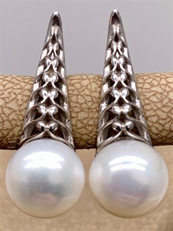 *Серьги Белый Жемчуг д.9,5*10мм арт. 21500480.0.b-409 Вес 4,64 г - фото 292126