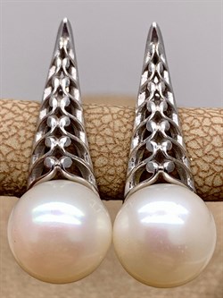 *Серьги Белый Жемчуг д.9,5*10мм арт.21500480.0.b-625 Вес 4,65 г - фото 292135