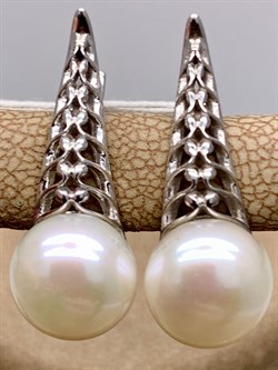 *Серьги Белый Жемчуг д.9,5*10мм арт. 21500480.0.b-713 Вес 4,92 г - фото 292142