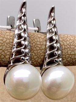 *Серьги Белый Жемчуг д.9,5*10мм арт. 21500480.0.b-713 Вес 4,92 г - фото 292144