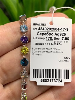 *Браслет р.17 Фианит Микс арт. 4340202504-17-9-725 Вес 7,95 г - фото 292568