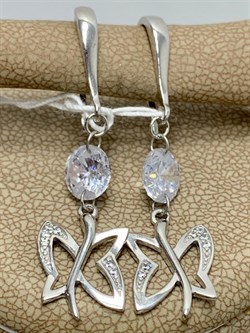 *Серьги Петли Льдинка Белый Фианит арт. 2340203739л-059 Вес 3,58 г - фото 292765