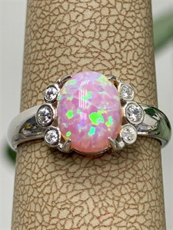 *Кольцо р.17,5 Розовый Опал иск арт. 1340250971л-30-892 Вес 2,13 г - фото 292803