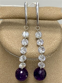 *Серьги Микс Аметист Фианит арт. 2340060624-1-399 Вес 5,62 г - фото 293299