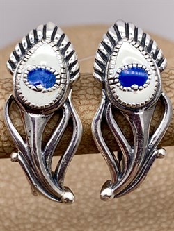 *Серьги  Перья Микс Марказит Эмаль арт. HE1438-553 вес 5,88 г - фото 293876