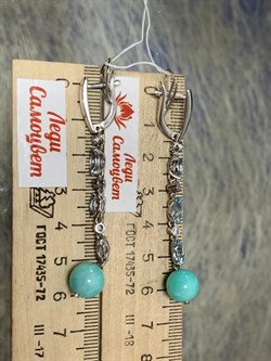 *Серьги Амазонит Голубой Топаз арт. 2340371204л-2-70-819 Вес 8,28 г - фото 293997