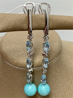 *Серьги Амазонит Голубой Топаз арт. 2340371204л-2-70-819 Вес 8,28 г - фото 293999